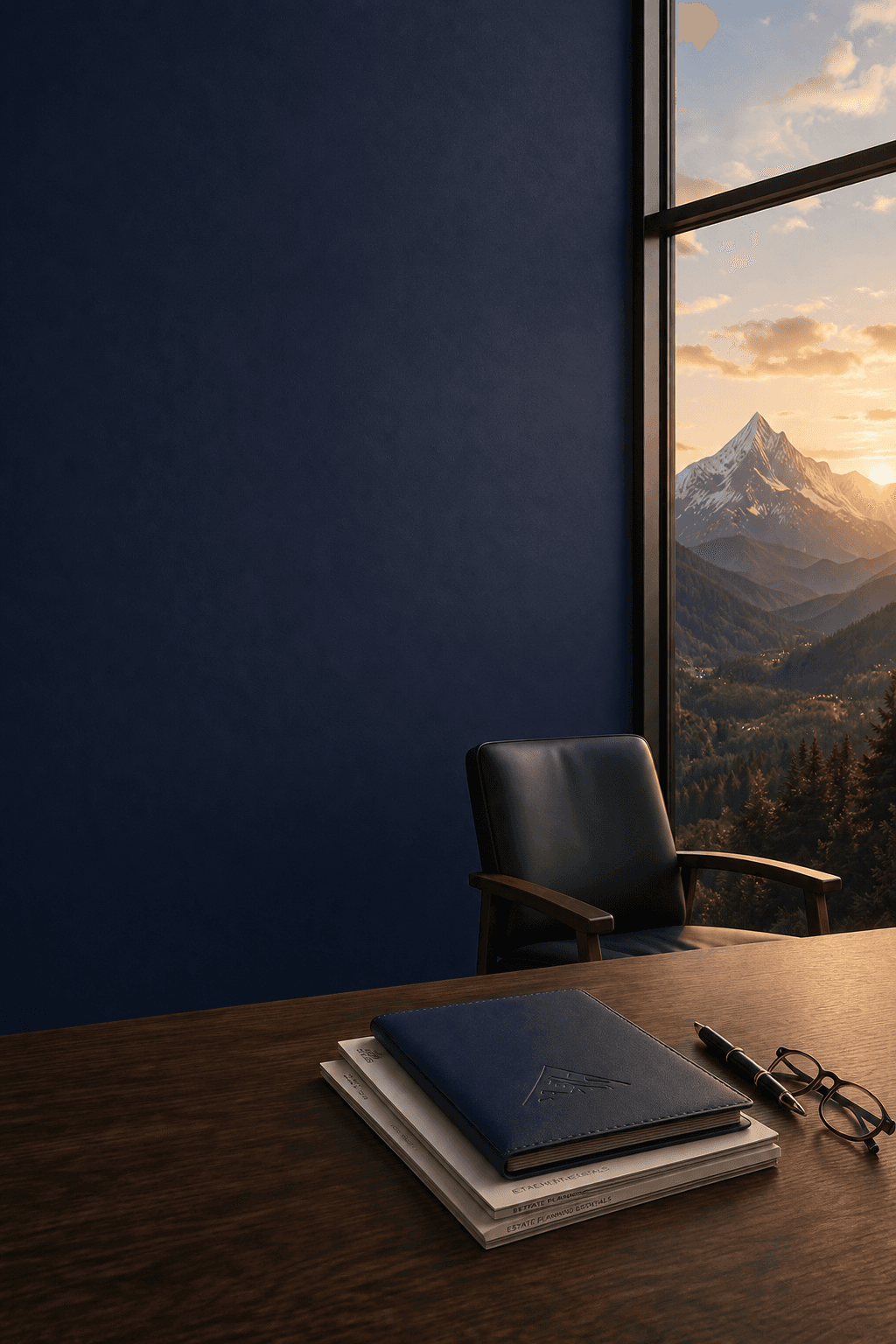 Premium insurance advisory office with mountain view