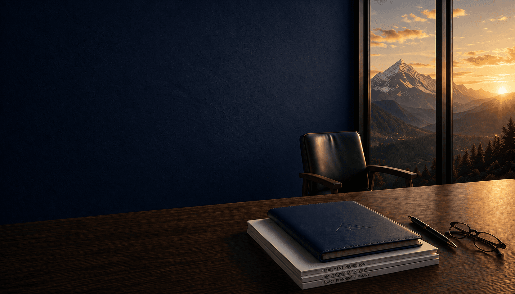 Premium insurance advisory office with mountain view